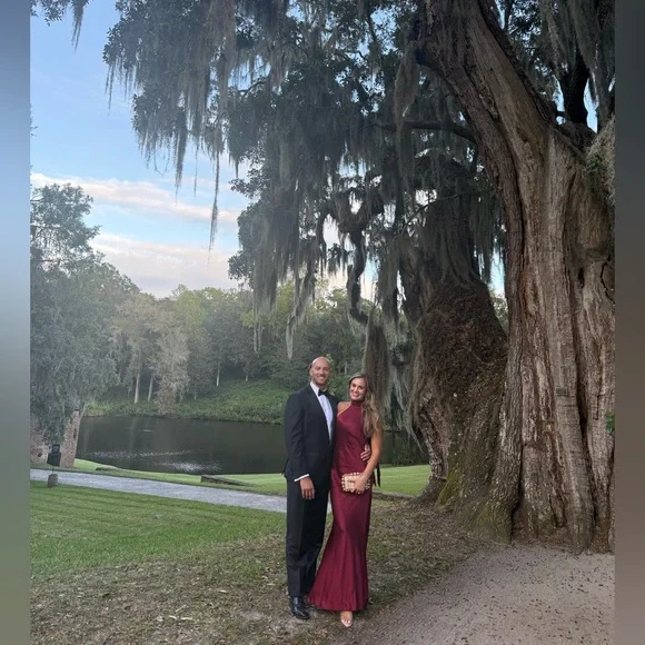 REVOLVE Burgundy Satin Halter Gown - Picture 2 of 4